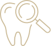 Animated tooth with magnifying glass icon